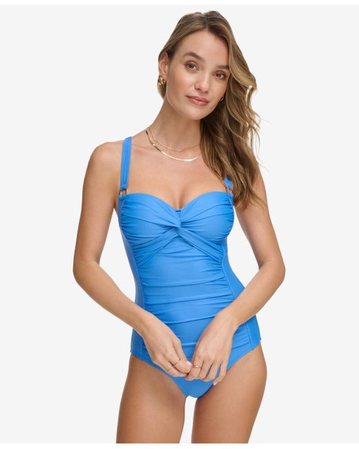 DKNY Blue Twist-front One-piece Swimsuit