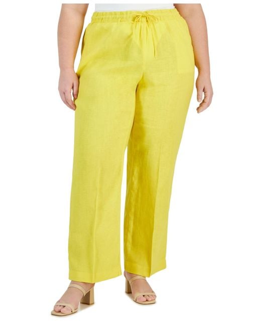 Charter Club Plus Size 100% Linen Pants in Yellow | Lyst