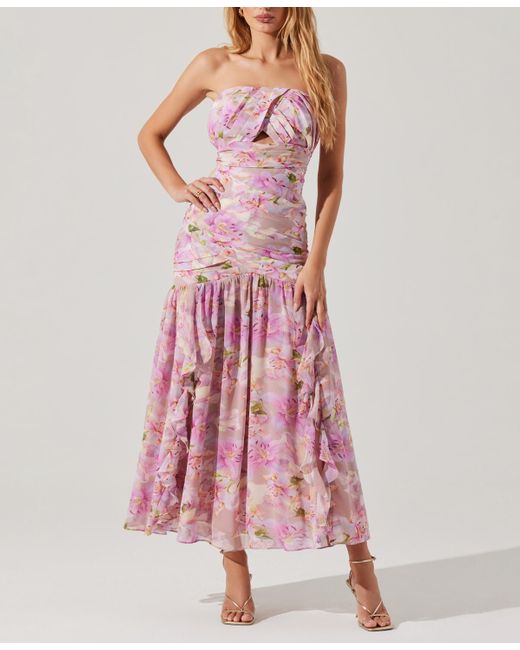 Astr Pink Estefany Floral-print Strapless Maxi Dress
