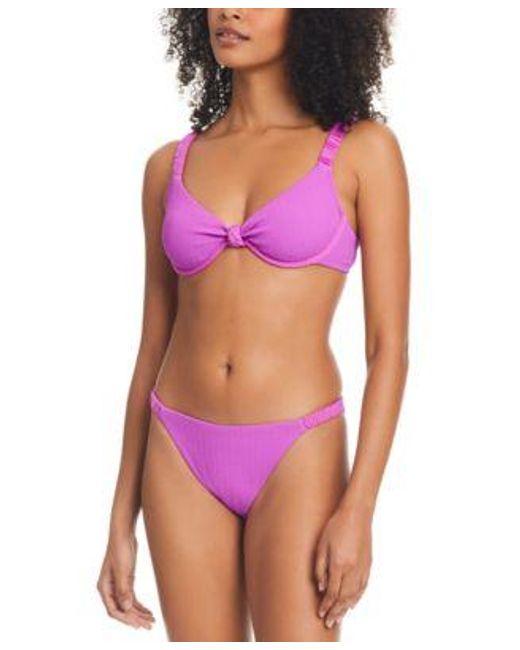 Sanctuary Purple Sweetheart Neck Underwire Bikini Top High Waist Hipster Bikini Bottoms