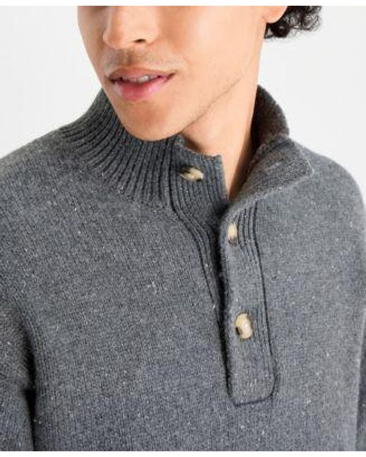 Lucky Brand Gray Quarter Button Mock Neck Sweater Paired With 410 Athletic Slim Fit Jeans for men