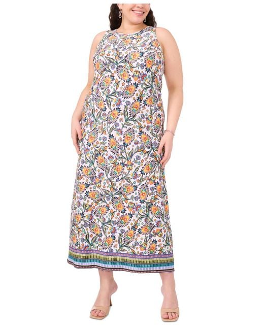 Msk Multicolor Plus Size Printed Round-neck Sleeveless Maxi Dress
