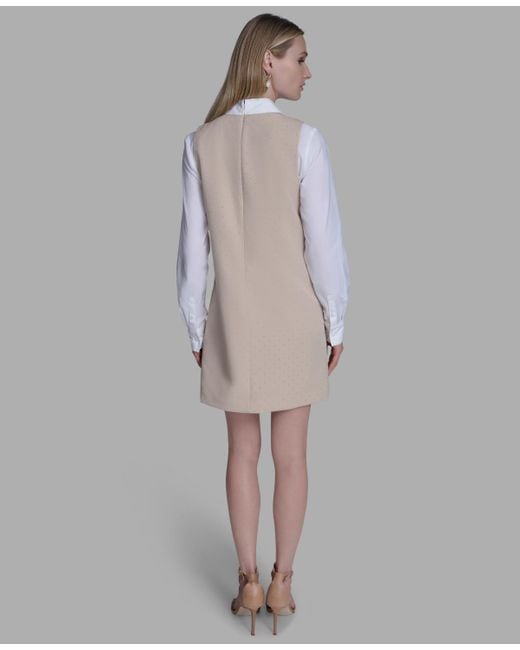 BCBGMAXAZRIA Multicolor Long Sleeve Twofer Vest Shirt Dress