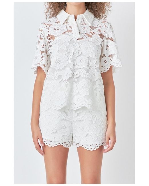 Endless Rose White Lace Half Sleeves Top