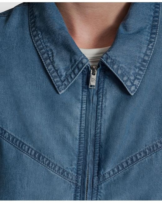 DKNY Blue Chambray Zip-front Bomber Jacket