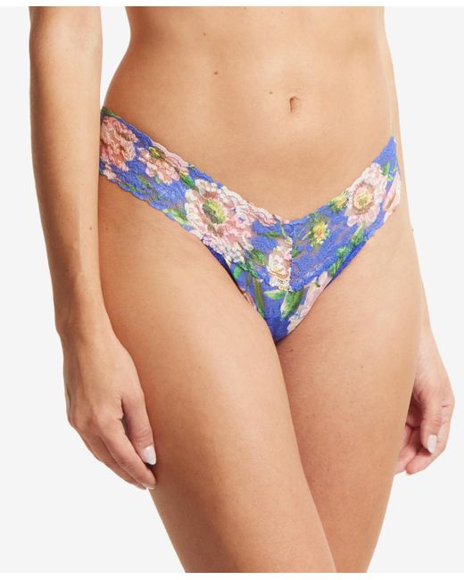Hanky Panky Blue Printed Signature Lace Low Rise Thong