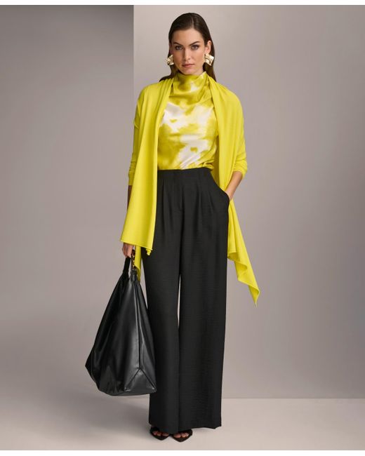 Donna Karan Yellow Printed Drape-high-neck Sleeveless Top