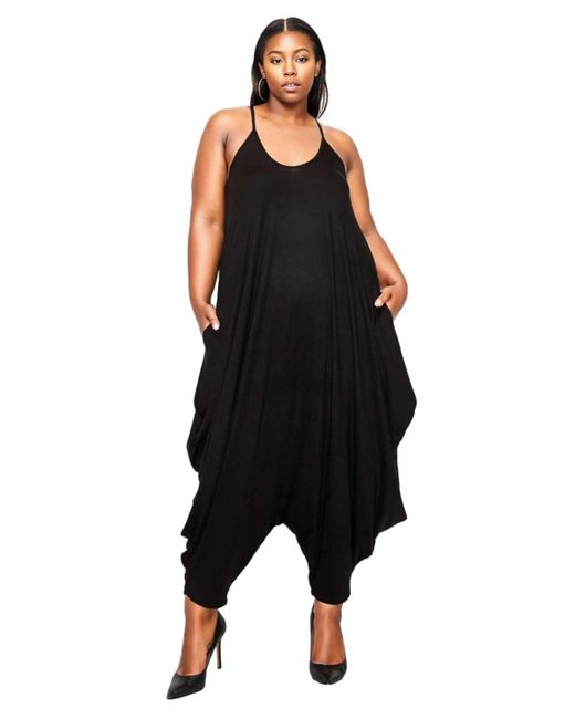 L I V D Black Plus Size Quinn Pocket Tulip Bottom Jumpsuit