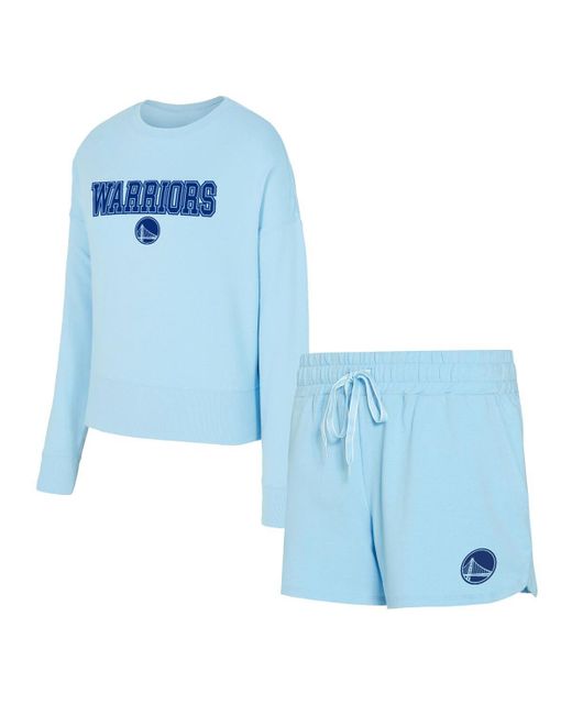 Concepts Sport Blue Concepts 2-piece Sport Golden State Warriors Elevation Tri-blend Long Sleeve T-shirt And Shorts Set