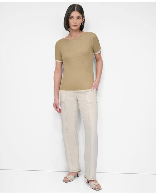 DKNY Natural Contrast-trim Layered-look Sweater