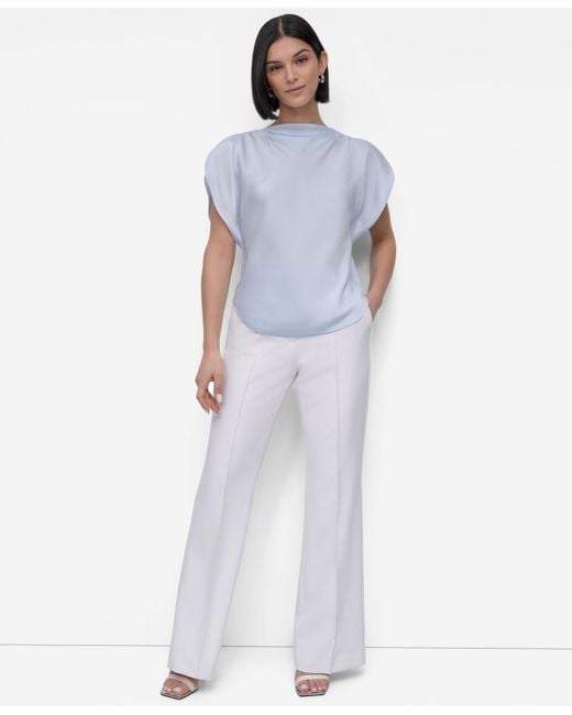 DKNY White Draped Boatneck Slit-sleeve Blouse