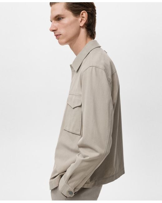 Mango White Pockets Lyocell Cotton Jacket for men