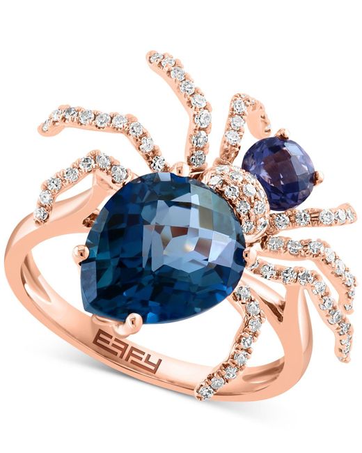 Effy Blue Effy® Multi-gemstone (4-5/8 Ct. T.w.) & Diamond (1/3 Ct. T.w.) Spider Ring In 14k Rose Gold
