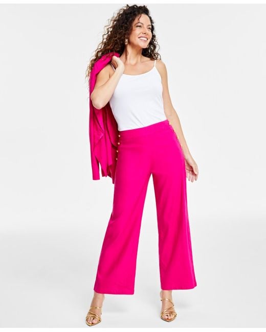 INC International Concepts Pink Button-trim Wide-leg Pants