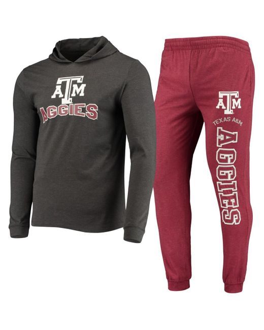 Concepts Sport Black Maroon/heather Charcoal Texas A&m aggies Meter Long Sleeve Hoodie T-shirt jogger Pajama Set for men