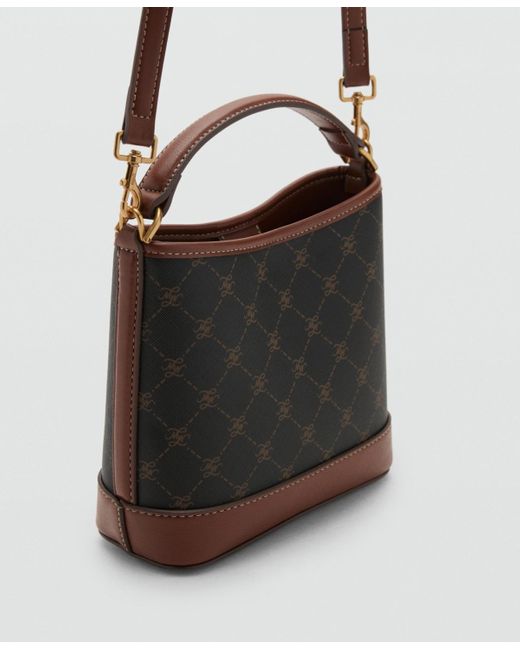 Mango Black Contrast Print Bucket Bag