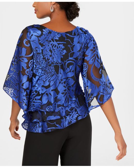 Alex Evenings Blue Printed Tiered Blouse