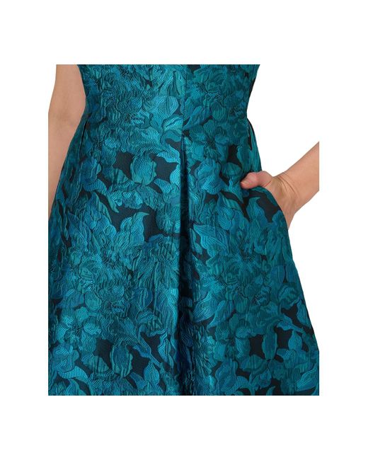 Adrianna Papell Blue Pleated Jacquard Midi Dress