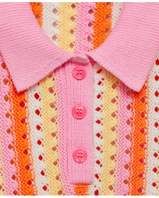 Mango White Striped Openwork Knit Sweater