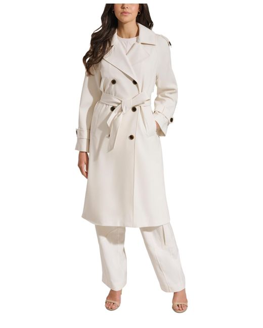 DKNY White Double-breasted Trench Coat