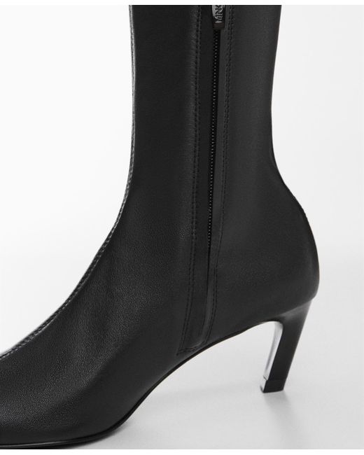 Mango Kitten Heels Leather Boots in Black | Lyst