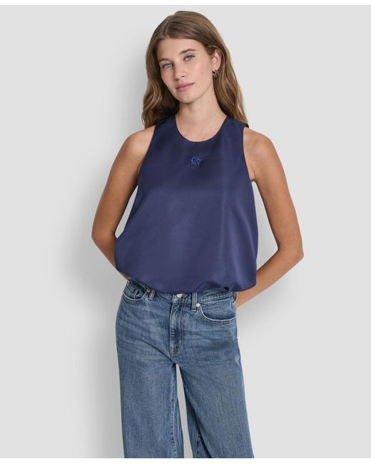 DKNY Sleeveless Rhinestone Button Bubble Top in Blue | Lyst