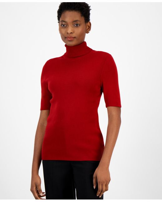 Anne Klein Half sleeve Turtleneck Sweater in Red Lyst