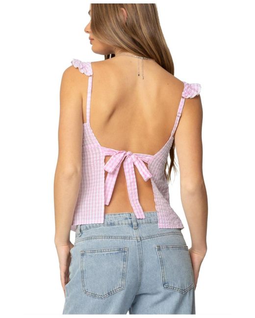 Edikted Purple Jenson Backless Gingham Top