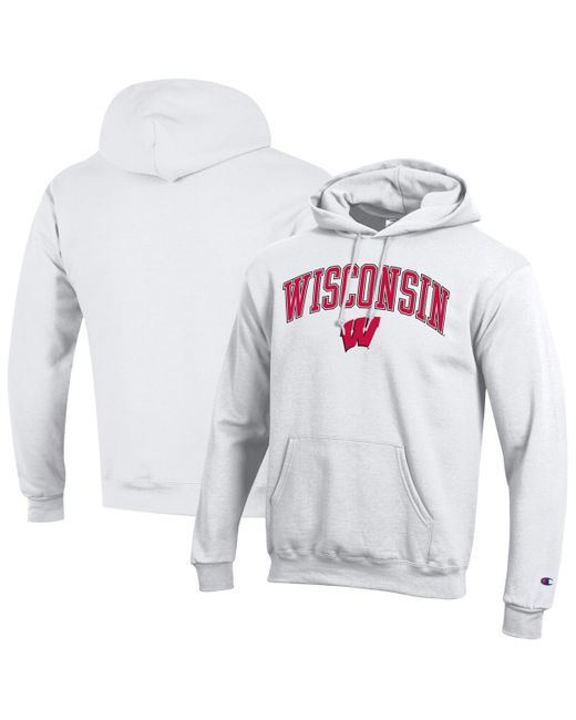 Champion White Wisconsin Badgers Arched Logo Fleece Pullover Hoodie for men