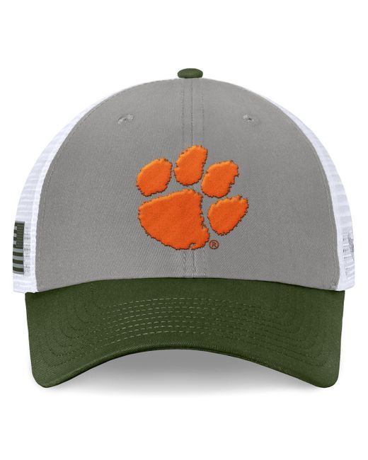 Top Of The World Gray/green Clemson Tigers Oht Military Appreciation Badge Trucker Adjustable Hat for men