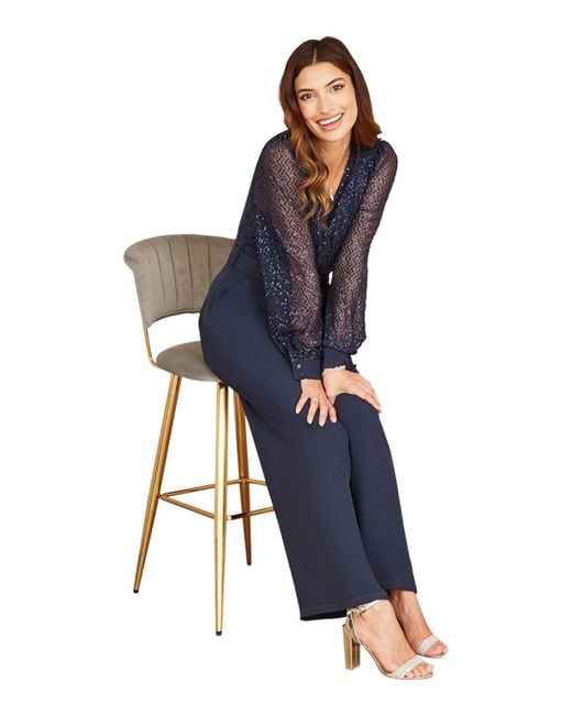 Yumi' Blue Long Sleeved Sequin Jumpsuit