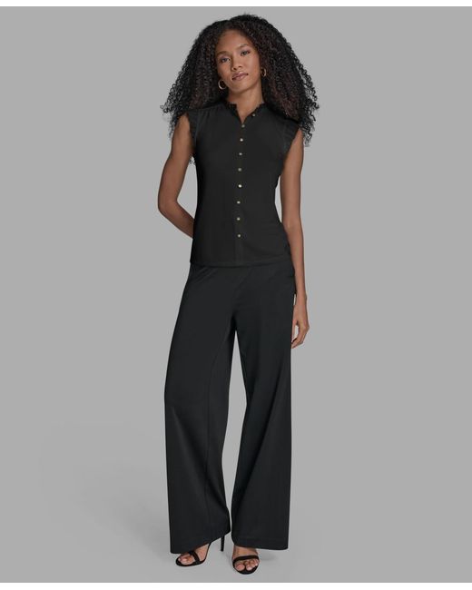 BCBGMAXAZRIA Gray Sleeveless Button Down Blouse