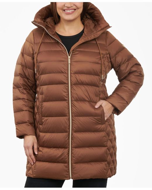 Michael Kors Plus Size Hooded Down Packable Puffer Coat, Created For Macy's  in Brown | Lyst