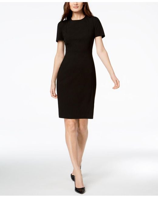 Calvin Klein Seamed Scuba Crepe Sheath Dress In Black Lyst 