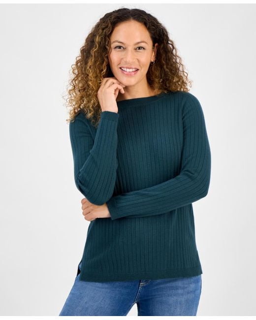 Style & Co. Blue Petite Boat-neck Sweater