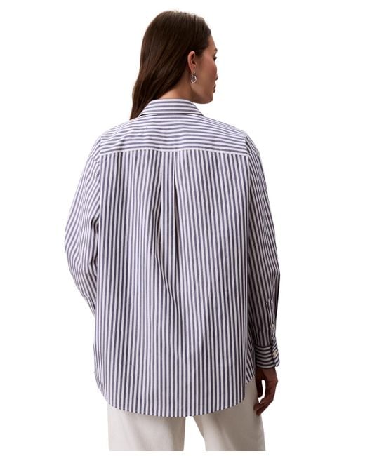 Calvin Klein Purple Striped Cotton Poplin Button-down Shirt