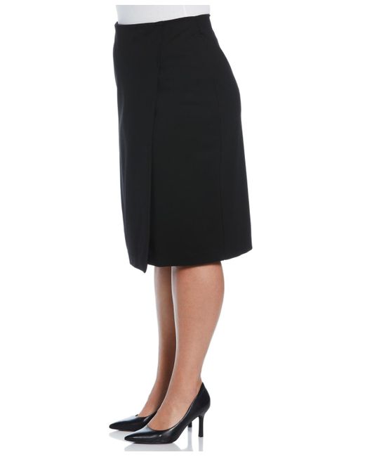 Rafaella Black Plus Size Ponte Asymmetrical Wrap Skirt