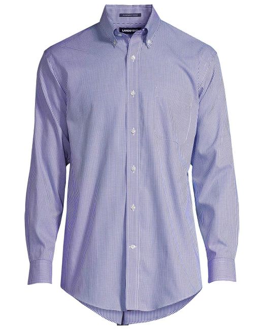 Lands' End Blue Tailored Fit No Iron Pattern Supima Cotton Pinpoint Buttondown Collar Dress Shirt for men