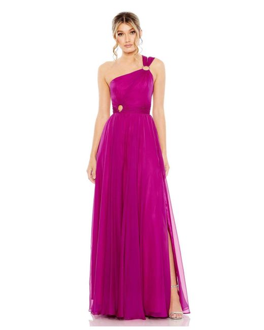 Mac Duggal Purple Ieena Strappy One Shoulder A Line Gown