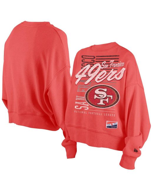 KTZ Red San Francisco 49ers Oversized Throwback Mineral Wash Crew Neck Sweatshirt