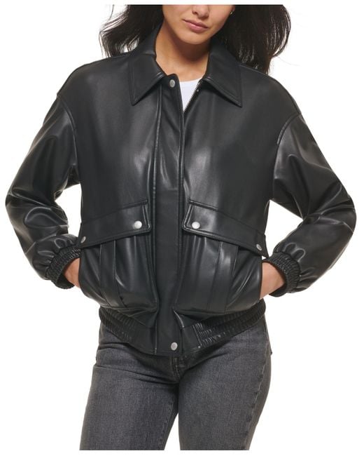 Levi's Fauxleather Relaxed Dad Bomber Jacket in Black Lyst