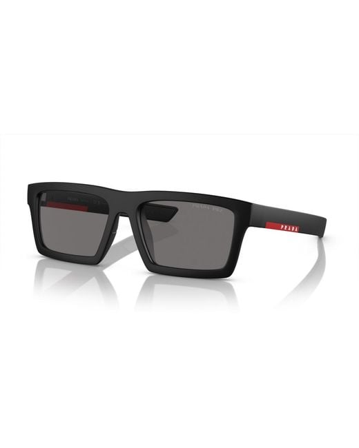 Prada Linea Rossa Black Rectangle Polarized Sunglasses for men