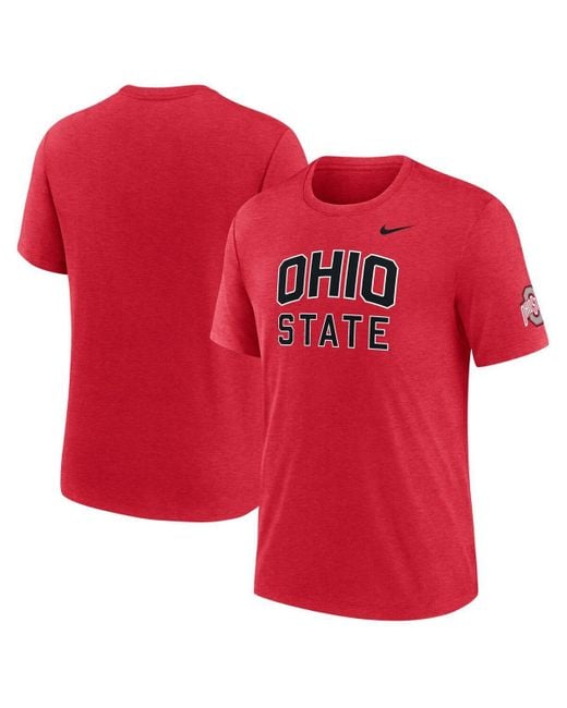 Nike Red Heather Ohio State Buckeyes Campus Collegiate Block Tri-blend T-shirt for men