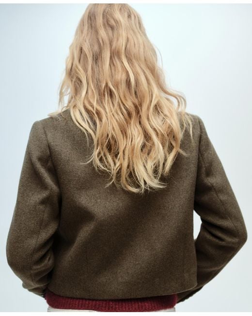 Mango Brown Pockets Detail Wool Blend Jacket
