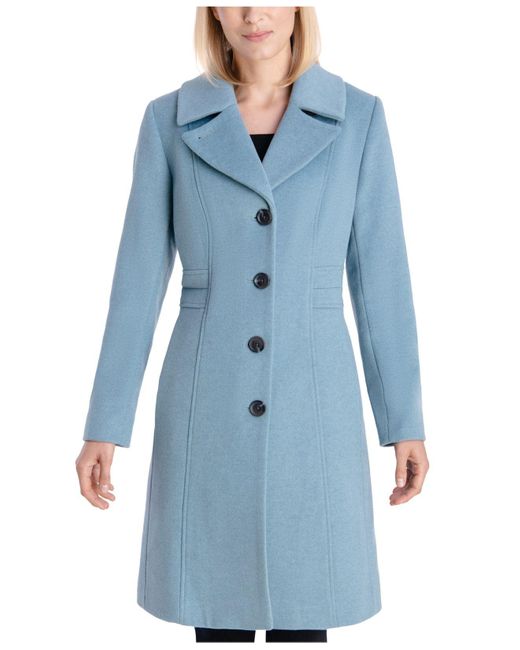 Anne Klein Blue Petite Single-breasted Walker Coat, Created For Macy's