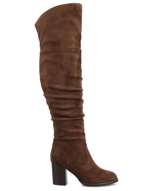 Journee Collection Brown Kaison Stacked Heel Over The Knee Boots