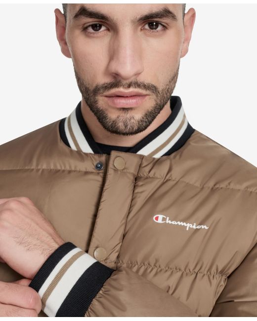 Champion Brown Quilted Varsity Puffer Jacket for men