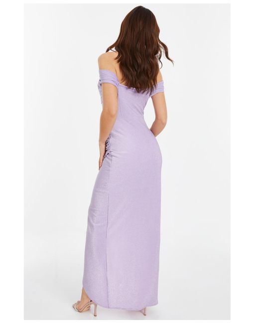 Quiz Purple Glitter Brillo Bardot Maxi Dress