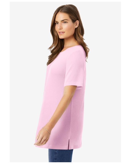 Woman Within Pink Plus Size Within Waffle Thermal Satin Trim Tee