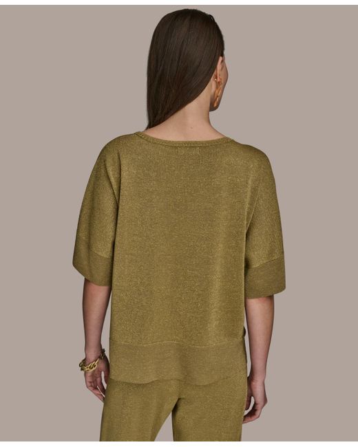 Donna Karan Green Elbow-sleeve Metallic Sweater